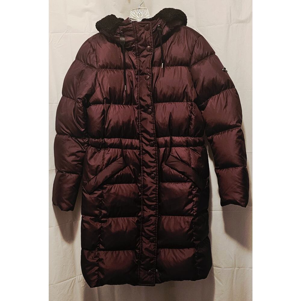 Coach Long Down Puffer Coat with Hood Women's Size Small Bordeaux EUC